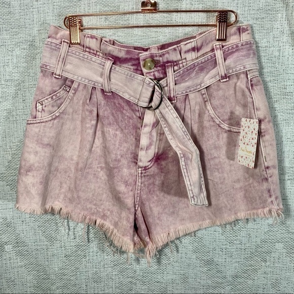 NWT Free People See you sometime paper bag waist cut off pink shorts size XS - Picture 5 of 9